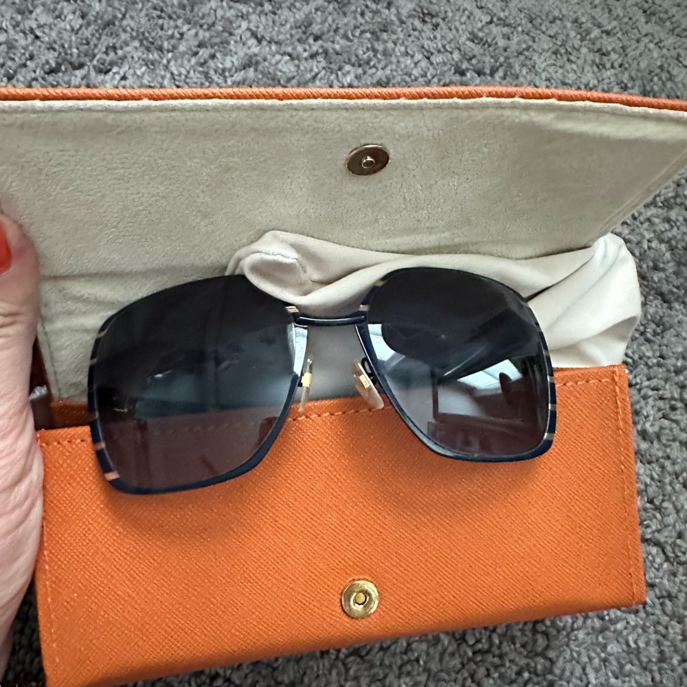 Stylish Blue Sunglasses with Orange Case
